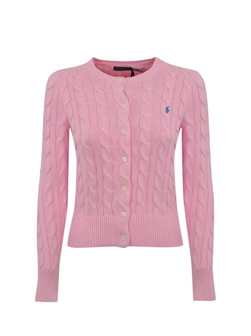 Cardigan a trecce in cotone Rosa con logo POLO RALPH LAUREN | 211891643004